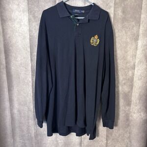 Polo Ralph Lauren Classic Fit Gold Crest Patch Long Sleeve Polo Blue Size 2XL